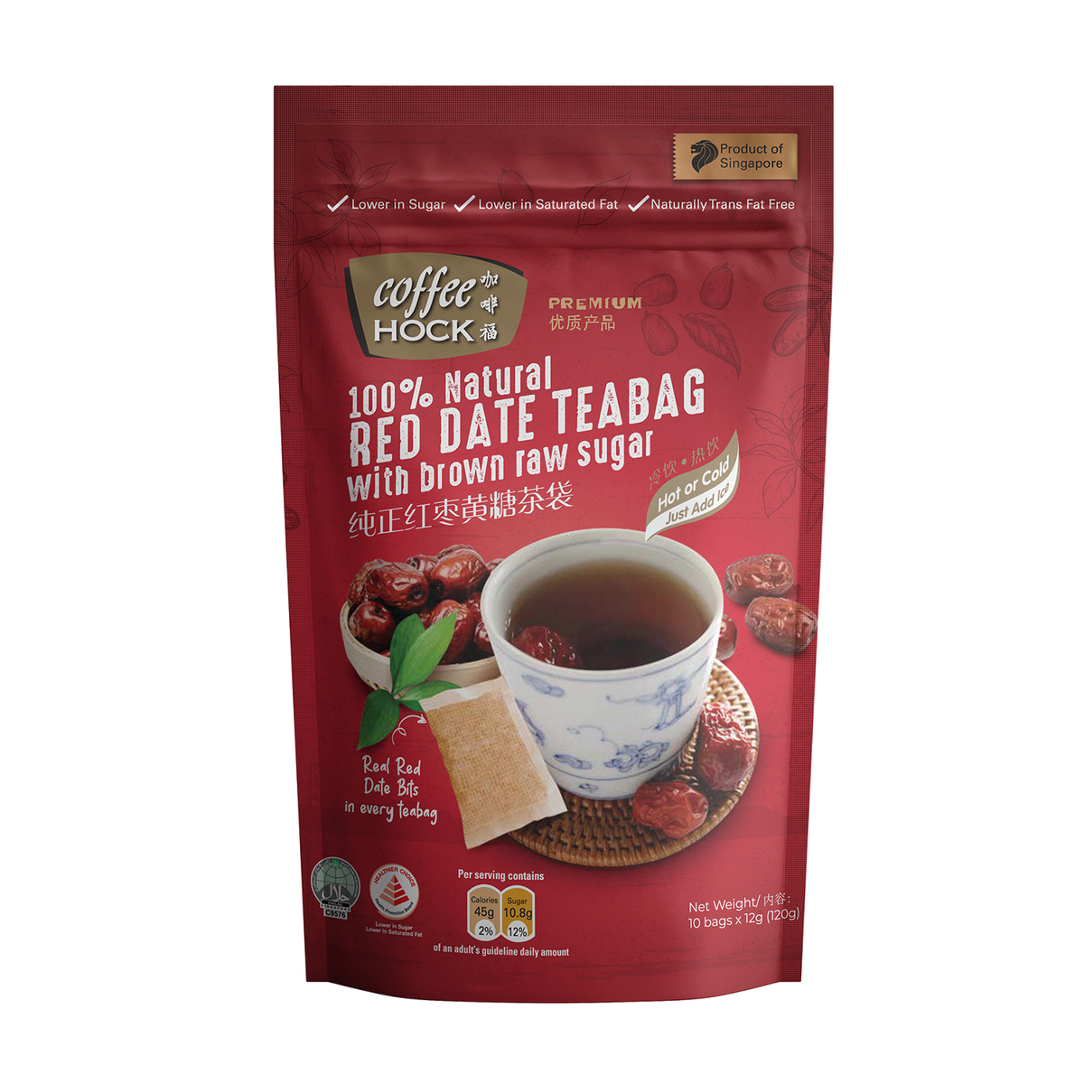Coffeehock 2in1 100% Natural Red Date Teabag with Brown Raw Sugar 10&#39;s x 12g