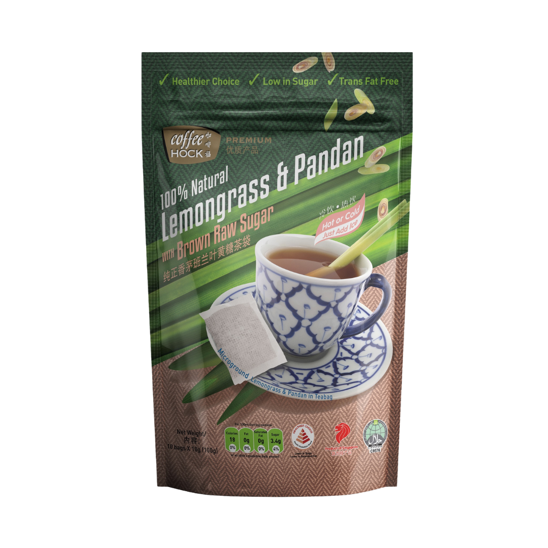 Coffeehock 2in1 All Natural Lemongrass &amp; Pandan Teabag with Brown Raw Sugar 10&#39;s x 10g